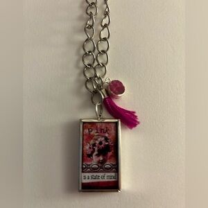 Necklace Fairy, Dancer photo frame Pink is State of Mind, pink druzy, tassle  2”